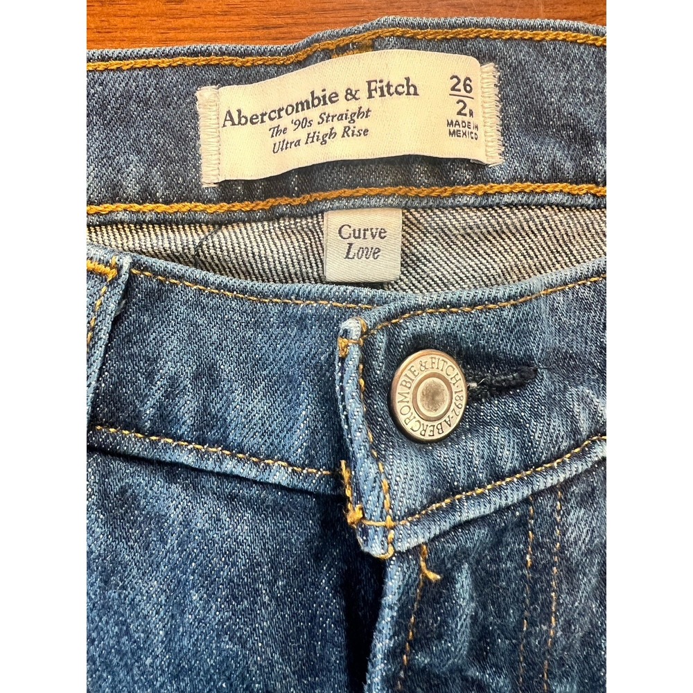 Abercrombie & Fitch 90s Straight Jeans Ultra High Rise Womens 26 2‎ Dark Wash - Picture 3 of 6
